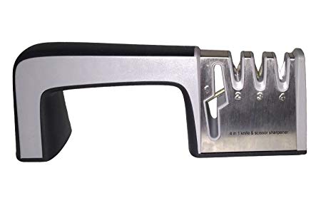 SnowChip Kitchen Knife & Scissors Sharpening System, 4-in-1 Professional Knife Sharpener – Black