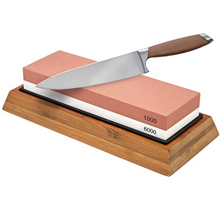 Sorbus Knife Sharpening Stone 1000/6000 Grit – Professional Grade Double-sided Whetstone with Non-slip Bamboo Base