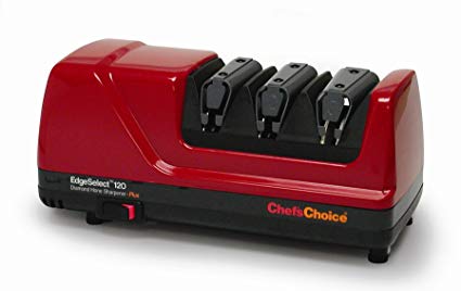 Chef'sChoice 120 EdgeSelect Diamond Hone Professional Knife Sharpener with Precision Angle Control for Straight and Serrated Knives, 3-Stage, Red