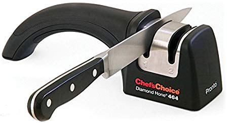 Chef'sChoice 464 Pronto Diamond Hone Manual Knife Sharpener For Serrated and Straight Knives Diamond Abrasives Easy and Secure Grip Compact Design Made in USA, 2-Stage, Black
