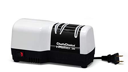 Chef'sChoice 210 Hybrid Diamond Hone Knife Sharpener Combines Electric and Manual Sharpening for Straight and Serrated Knives Made in USA, 2-Stage, White