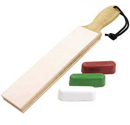 Leather Paddle Strop Double Sided 1.5 Inch Wide and 3 Compounds