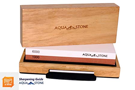 Professional Knife Sharpener 2 Side Sharpening Stone Kit For Chefs, Home Kitchen Knives.Whetstone Grit 1000/6000 Watersone,NonSlip Wood Base, FREE Angle Guide, Silicone Base with Stylish Wood GIFT Box