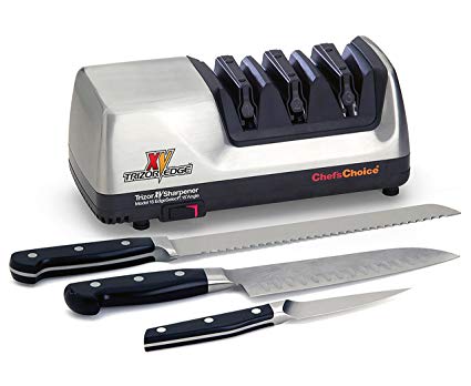 Chef’sChoice 15 Trizor XV EdgeSelect Professional Electric Knife Sharpener for Straight and Serrated Knives Diamond Abrasives Patented Sharpening System Made in USA, 3-Stage, Gray