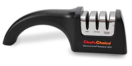 Chef'sChoice 4633 AngleSelect Diamond Hone Professional Manual Knife Sharpener for Straight and Serrated Knives with Precise Angle Control Compact Footprint Made in USA, 3-Stage, Black