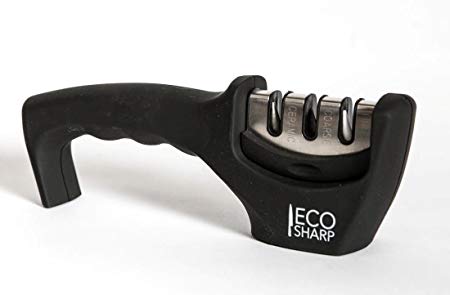 EcoSharp Professional Three Stage Knife Sharpener with Ergonomic Handle and Non-slip Base