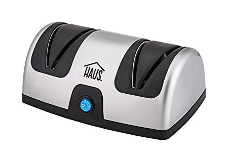 Haus by Kalorik HKS 37336 BK Diamond Coated Electric Knife Sharpener Kitchen, Chef, Paring, Pocket and Steel Knives, 2 Stage, Stainless Steel