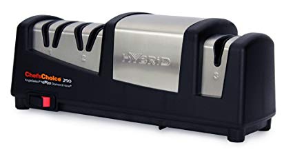 Chef’sChoice 290 AngleSelect Hybrid Diamond Hone Knife Sharpener Combines Electric and Manual Sharpening for Straight and Serrated Knives with Patented Finishing Stage Made in USA, 3-Stage, Black