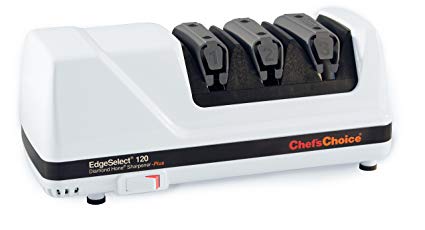 Chef’sChoice 120 Diamond Hone EdgeSelect Professional Electric Knife Sharpener for 20-Degree Edges Diamond Abrasives Precision Guides for Straight and Serrated Knives Made in USA, 3-Stage, White